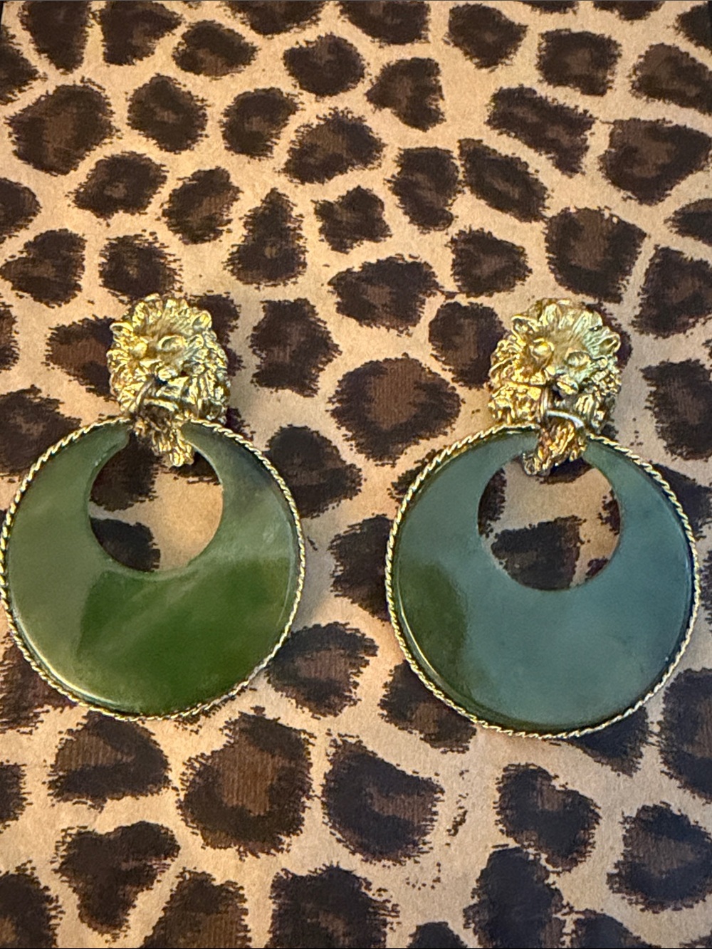 Vintage 60’s Gold Tone and Jade Door Knocker Earrings